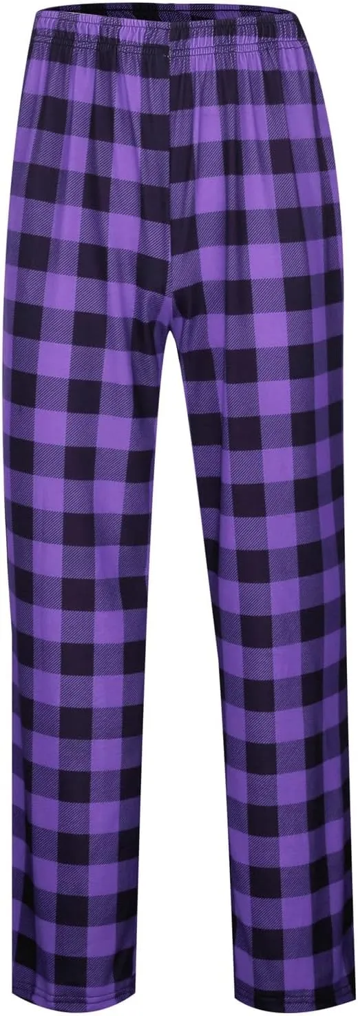 Women Buffalo Plaid Pajama Pants Funny Holiday Elastic Waist Casual Comfy Sleepwear Wide Leg Bottoms