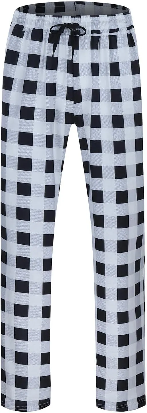 Women Buffalo Plaid Pajama Pants Xmas Print Wide Leg Casual Comfy Loose Stretchy Palazzo Pajama Pants