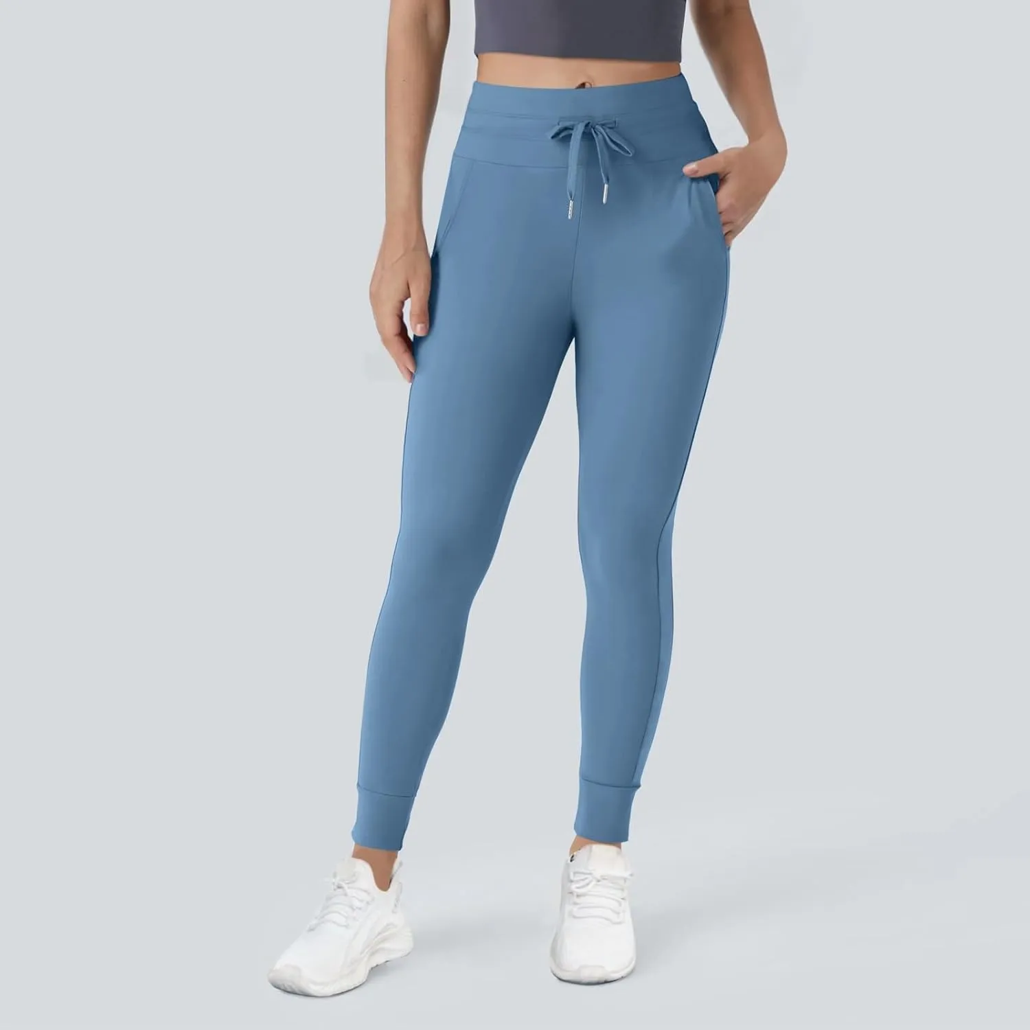 Women Joggers High Waisted Yoga Pants with Pockets Casual Drawstring Yoga Joggers Tummy Control Athletic Leggings