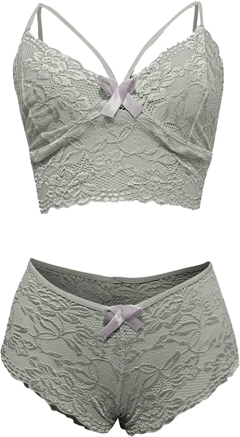 Women Plus Size Lingerie Corset Lace Floral Bralette Bra Two Piece Underwear Lingerie for Women