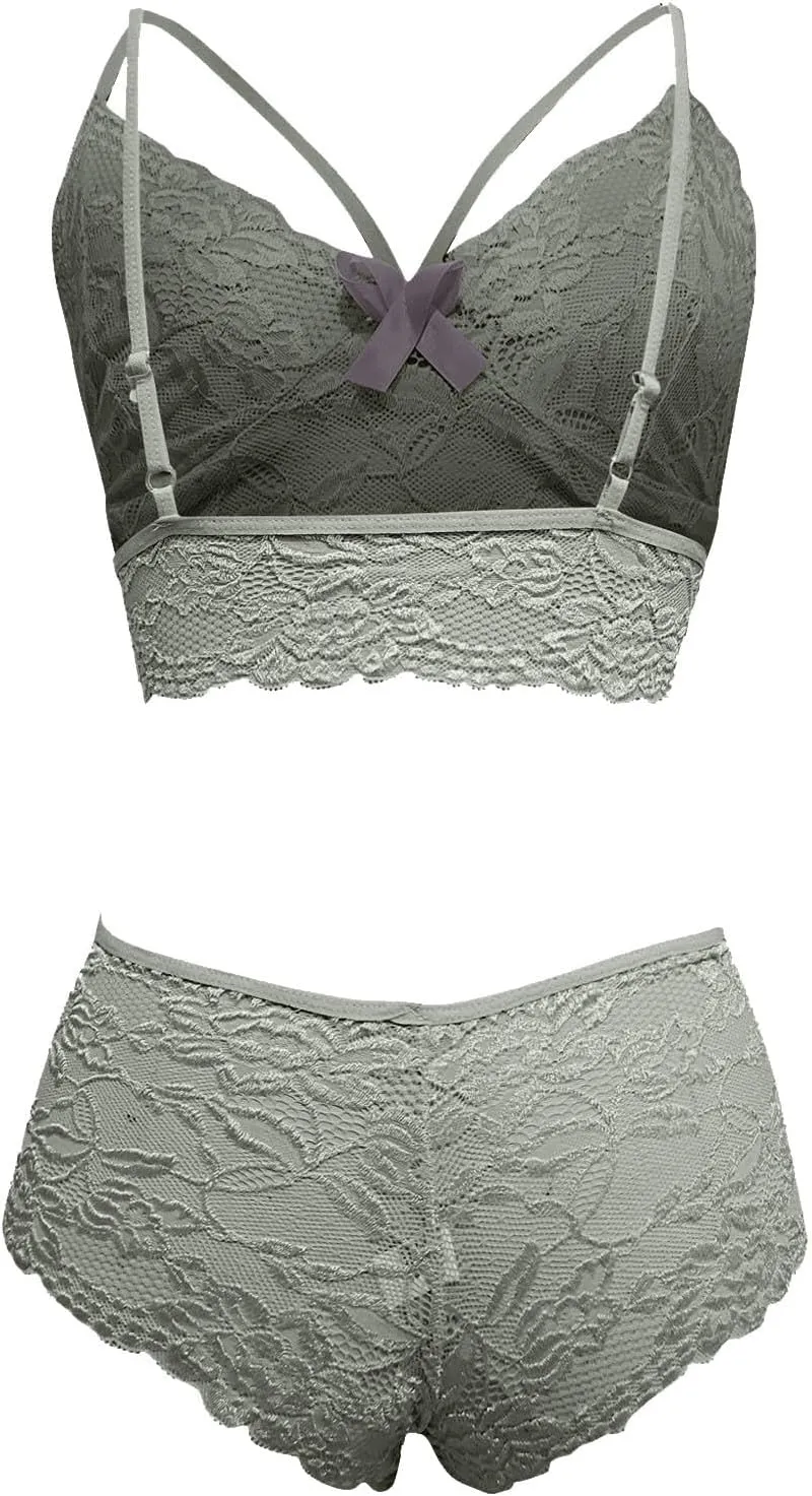 Women Plus Size Lingerie Corset Lace Floral Bralette Bra Two Piece Underwear Lingerie for Women