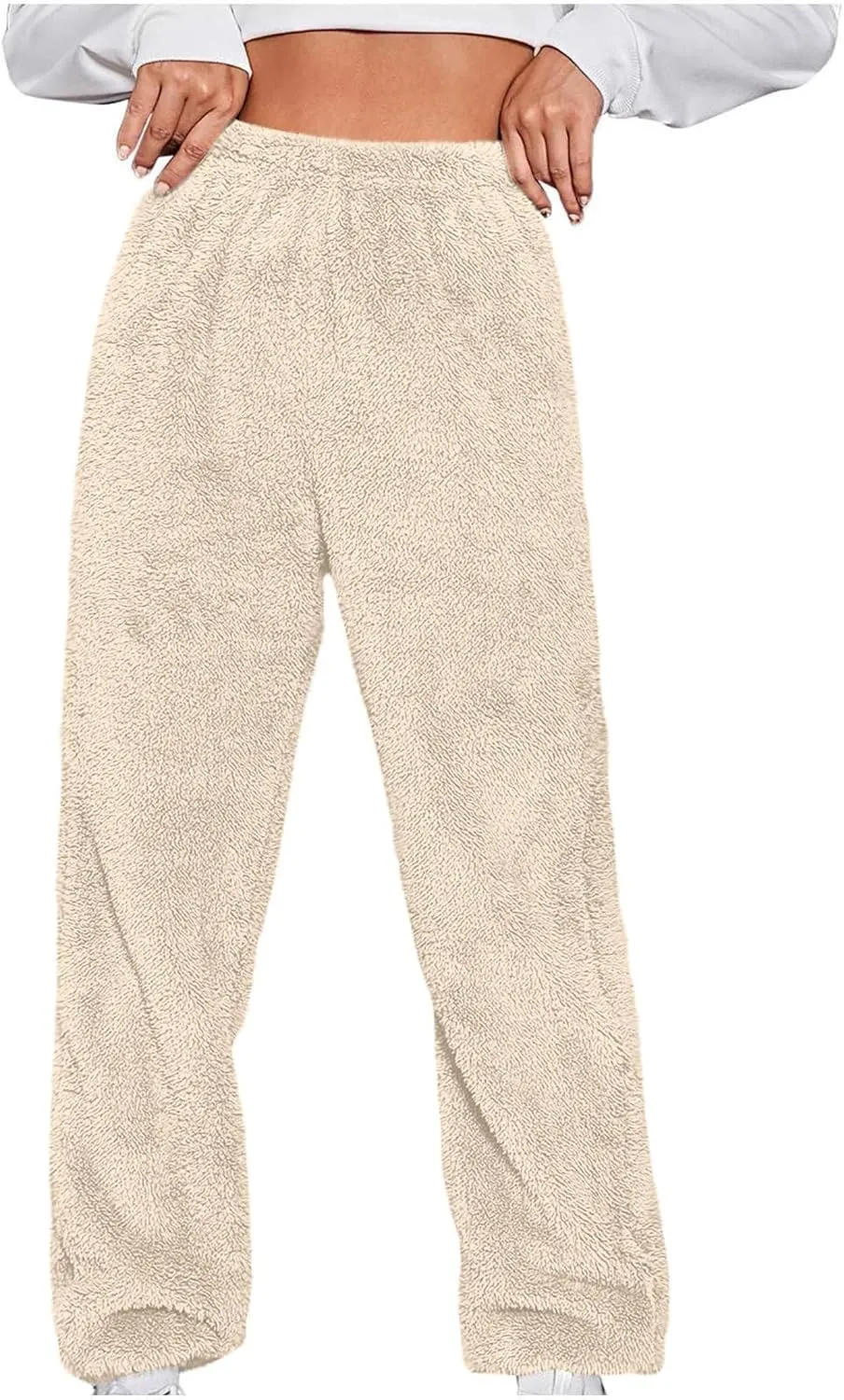 Women Plus Size Pajama Pants Fuzzy Fleece Lounge Pants Plush Warm Pj Pants Casual Loose Fit Sleepwear Bottoms 2024