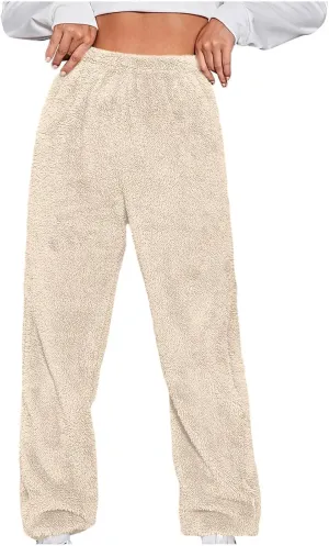 Women Plus Size Pajama Pants Fuzzy Fleece Lounge Pants Plush Warm Pj Pants Casual Loose Fit Sleepwear Bottoms 2024