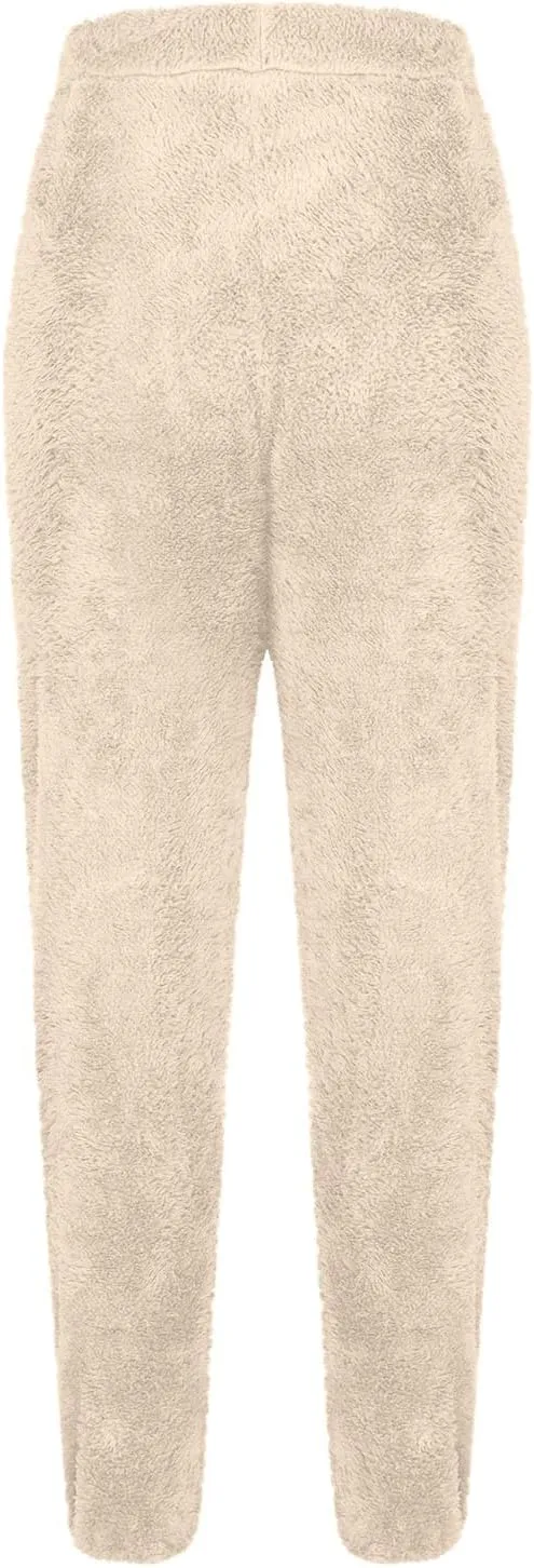 Women Plus Size Pajama Pants Fuzzy Fleece Lounge Pants Plush Warm Pj Pants Casual Loose Fit Sleepwear Bottoms 2024
