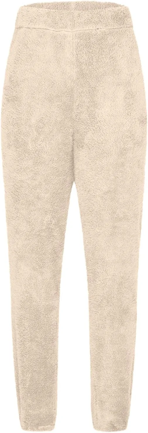 Women Plus Size Pajama Pants Fuzzy Fleece Lounge Pants Plush Warm Pj Pants Casual Loose Fit Sleepwear Bottoms 2024