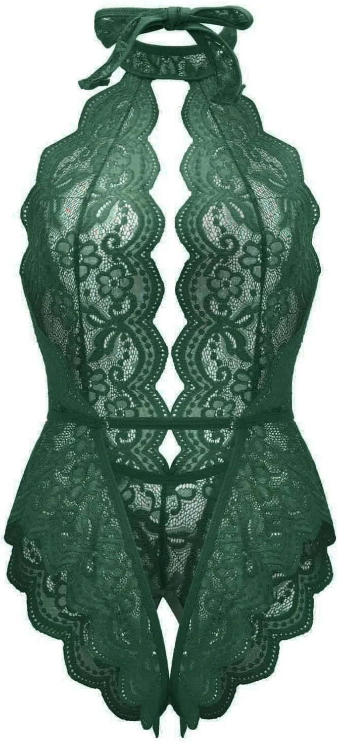 Women Sexy Lace Chemise Babydoll Sleeveless V-Neck Slip Dress See Through Sleepwear Lingerie Set