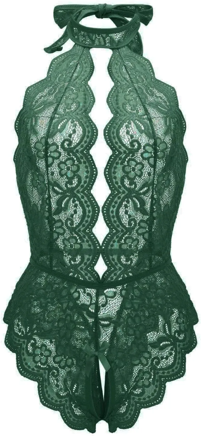 Women Sexy Lace Chemise Babydoll Sleeveless V-Neck Slip Dress See Through Sleepwear Lingerie Set