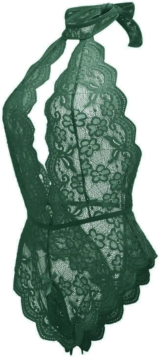 Women Sexy Lace Chemise Babydoll Sleeveless V-Neck Slip Dress See Through Sleepwear Lingerie Set