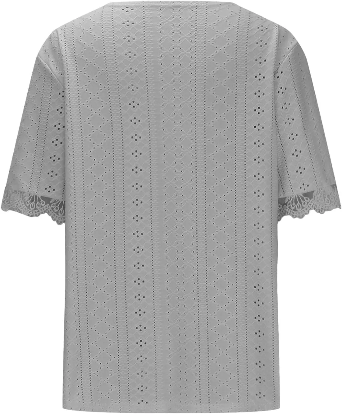 Women Short Sleeve Tops Summer V Neck Button Shirts Lace Blouse Comfy Tshirt Eyelet Tees Boho T-shirt Loose T Shirt