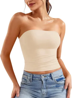 Women Strapless Tube Top Sexy Sleeveless Backless Bandeau Shirts Y2K Going Out Crop Tops Summer Outfits 2025