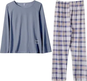 Women's 2 Piece Outfits Pajamas Sets Warm Crewneck Pullover Tops Wide Leg Lightweight Striped Pants Lounge Soft Sets