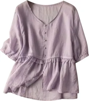 Women's 3/4 Sleeve Tops Cotton Linen Blouses Dressy Casual V Neck Tunic Shirts Summer Fashion Loose Fit Cute T Shirt