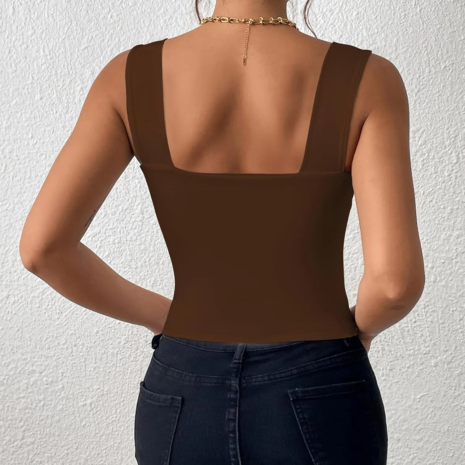 Womens Basic Tank Tops Summer Sexy Square Neck Sleeveless Basic Crop Shirts Casual Fashion Going Out Slim Fit Blouse