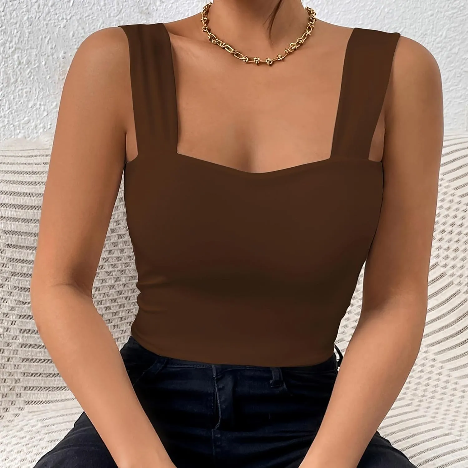 Womens Basic Tank Tops Summer Sexy Square Neck Sleeveless Basic Crop Shirts Casual Fashion Going Out Slim Fit Blouse
