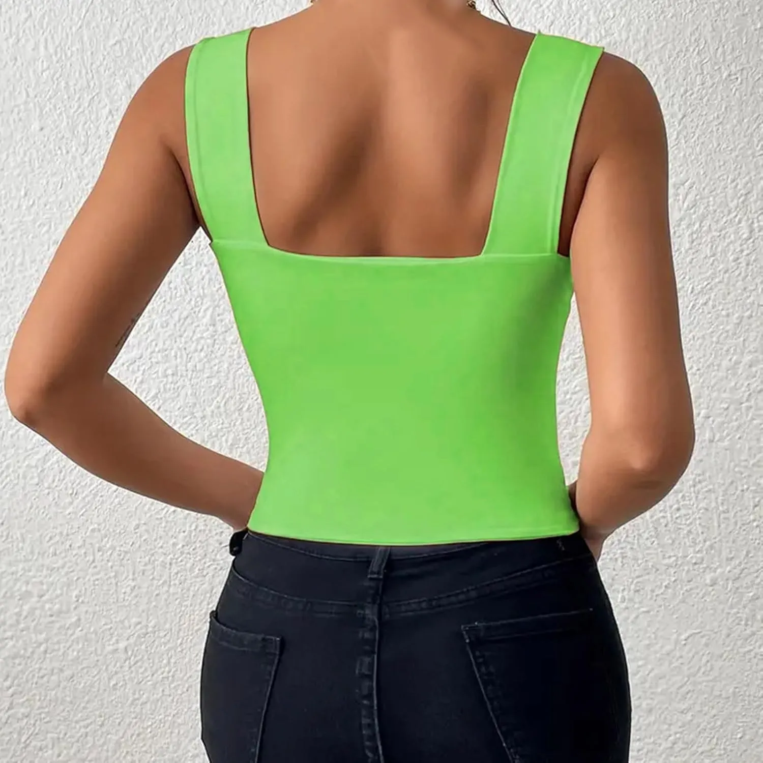 Womens Basic Tank Tops Summer Sexy Square Neck Sleeveless Basic Crop Shirts Casual Fashion Going Out Slim Fit Blouse