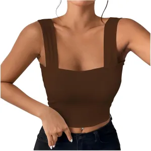 Womens Basic Tank Tops Summer Sexy Square Neck Sleeveless Basic Crop Shirts Casual Fashion Going Out Slim Fit Blouse