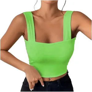 Womens Basic Tank Tops Summer Sexy Square Neck Sleeveless Basic Crop Shirts Casual Fashion Going Out Slim Fit Blouse