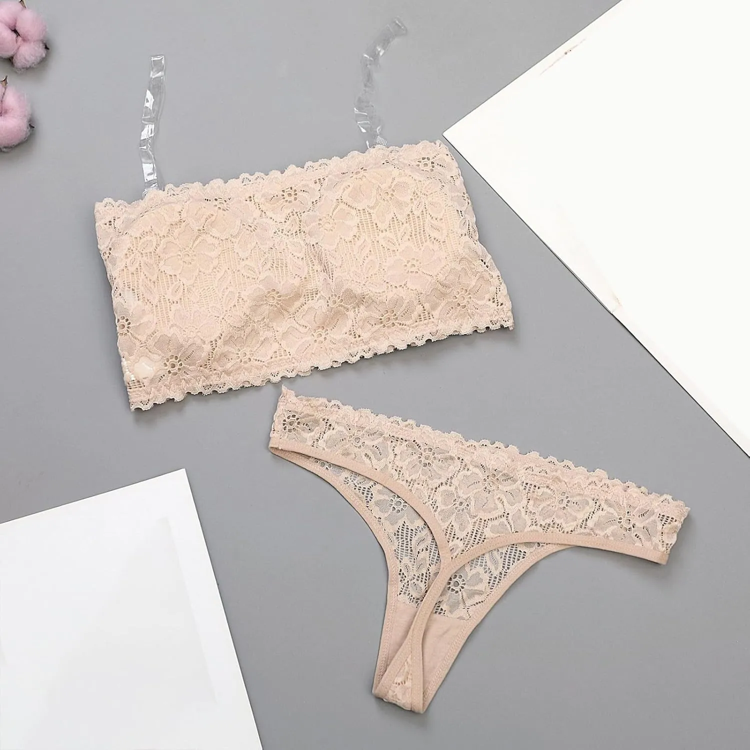 Womens Bralettes Set Lace Floral Padded Lingerie Set 2 Piece Spaghetti Strap Tank Top and Panty Sets Nightwear Outfits