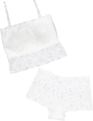 Womens Bralettes Set Lace Floral Padded Pajamas Lingerie Set 2 Piece Spaghetti Strap Tank Top Mid Waist Panty Sets
