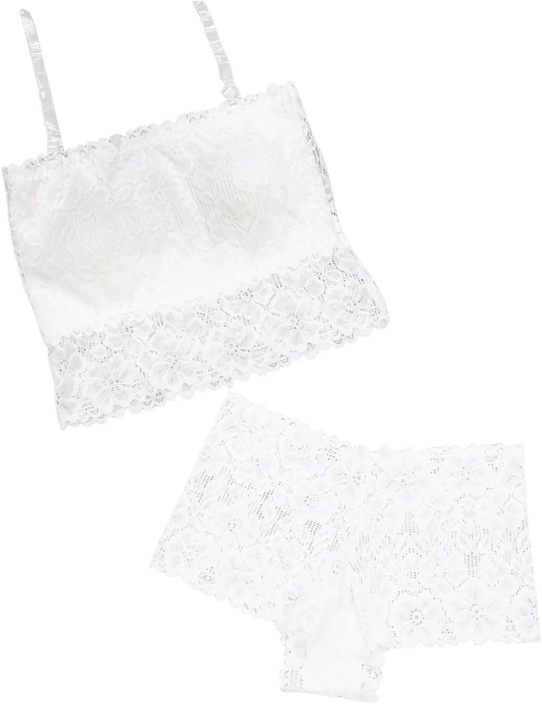Womens Bralettes Set Lace Floral Padded Pajamas Lingerie Set 2 Piece Spaghetti Strap Tank Top Mid Waist Panty Sets