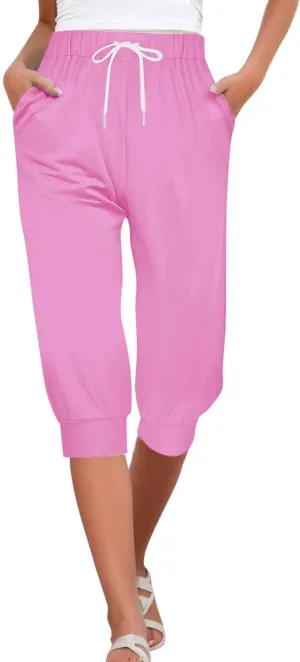 Women's Capri Sweatpants Lightweight Lounge Jogger Pajama Pant Capri Sweatpants Causal Drawstring Crop Pants