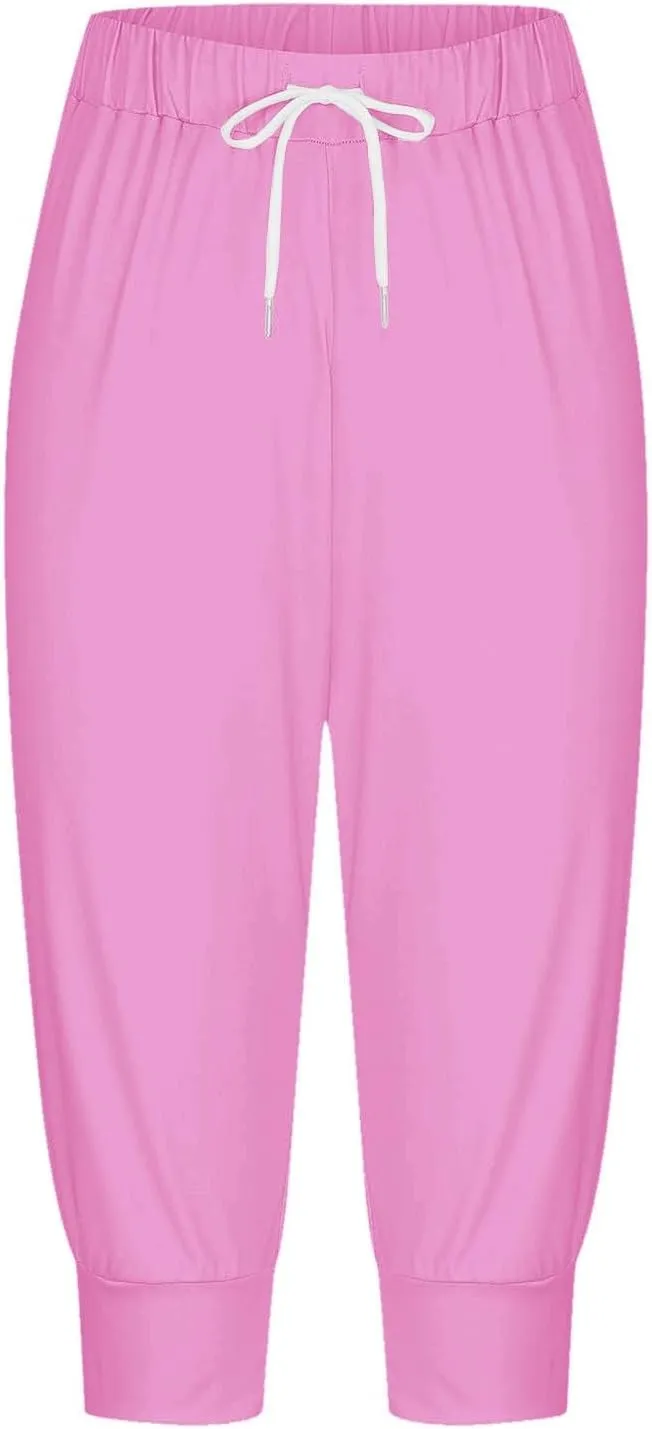 Women's Capri Sweatpants Lightweight Lounge Jogger Pajama Pant Capri Sweatpants Causal Drawstring Crop Pants
