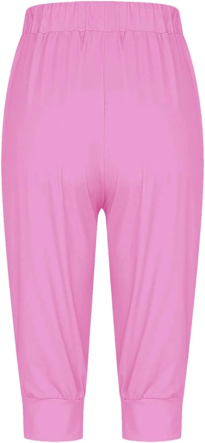 Women's Capri Sweatpants Lightweight Lounge Jogger Pajama Pant Capri Sweatpants Causal Drawstring Crop Pants