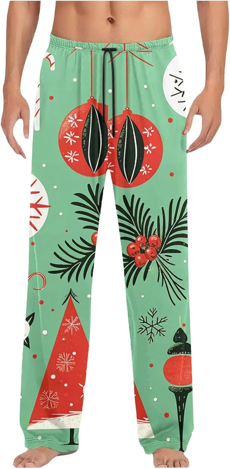 Womens Christmas Pajama Pants Funny Tree Snowflake Print Loose Fit Wide Leg Pants Comfy Long Pj Pants