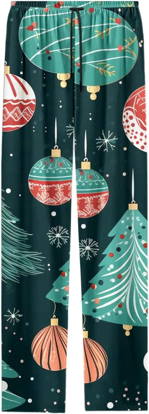 Women's Comfy Pajamas Christmas Pj Pants Holiday Prints Loose Fit Wide Leg Pants Comfy Long Pj Pants