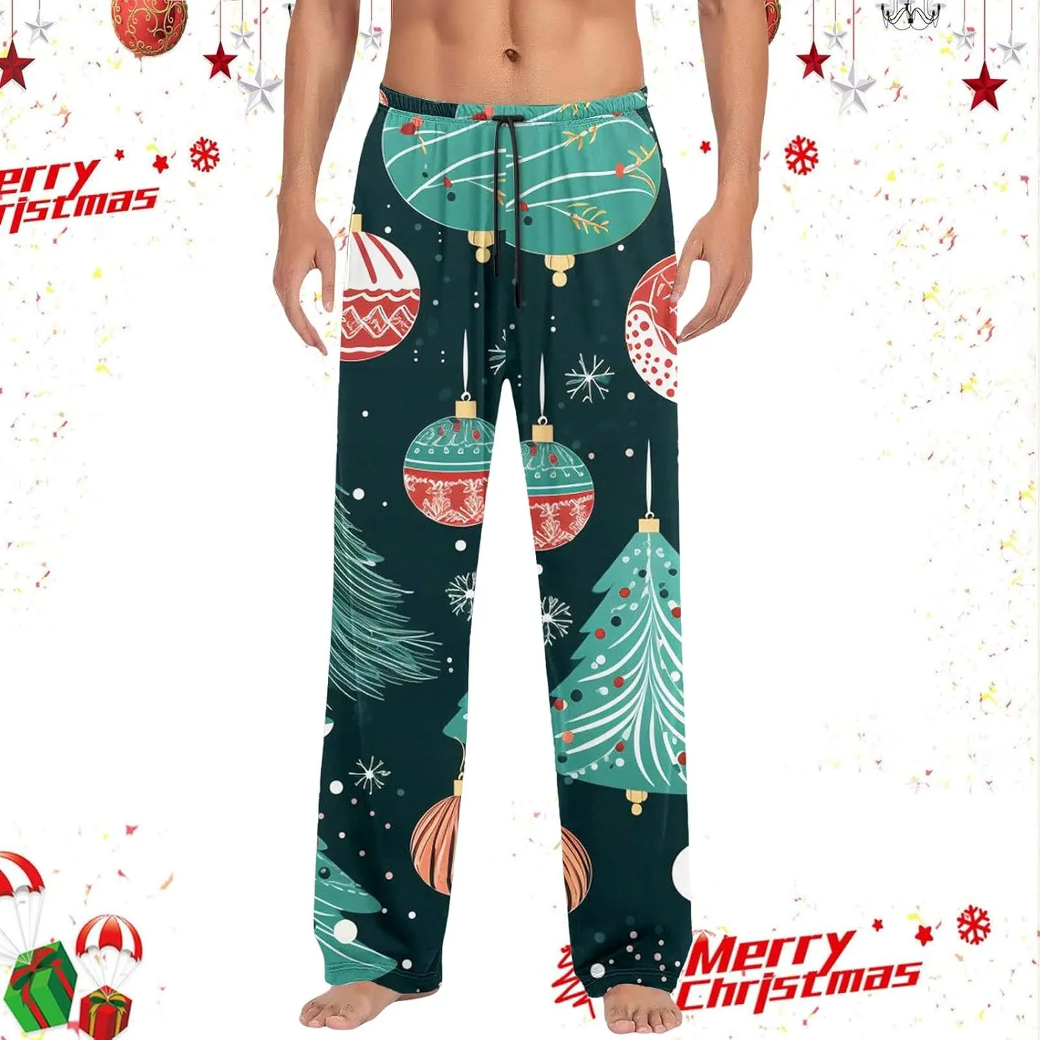 Women's Comfy Pajamas Christmas Pj Pants Holiday Prints Loose Fit Wide Leg Pants Comfy Long Pj Pants