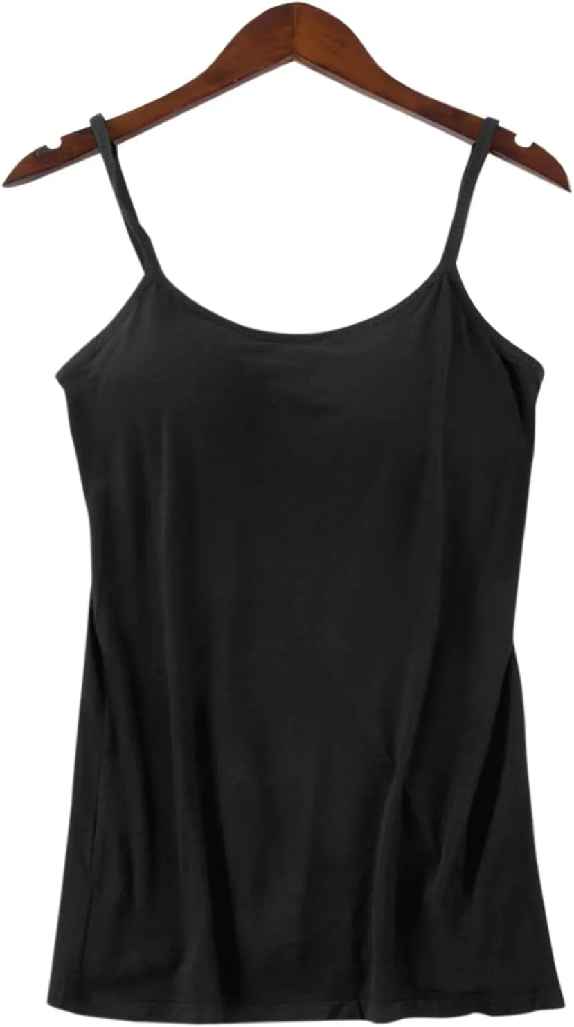Women's Cotton Camisole Shelf Bra Spaghetti Straps Tank Top Adjustable Spaghetti Strap Cami Tank Summer Undershirts