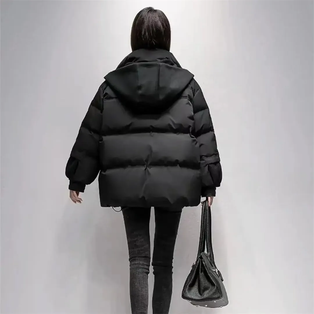 Womens Cotton Coat Winter Puffer Parkas Warm Hooded Down Cotton Jacket Casual Loose Cotton-Padded Outwear