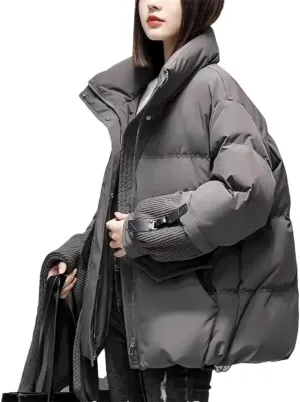 Womens Cotton Coat Winter Puffer Parkas Warm Hooded Down Cotton Jacket Casual Loose Cotton-Padded Outwear
