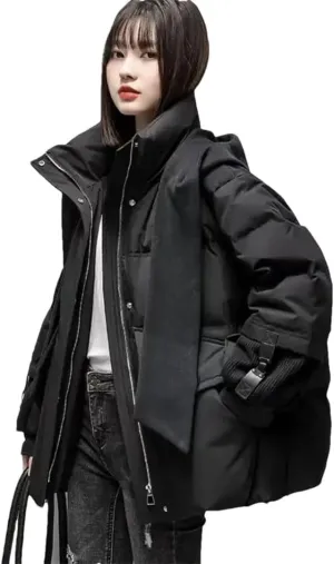 Womens Cotton Coat Winter Puffer Parkas Warm Hooded Down Cotton Jacket Casual Loose Cotton-Padded Outwear