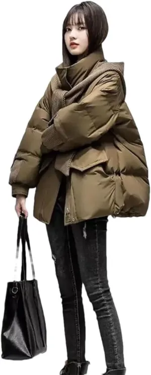Womens Cotton Coat Winter Puffer Parkas Warm Hooded Down Cotton Jacket Casual Loose Cotton-Padded Outwear