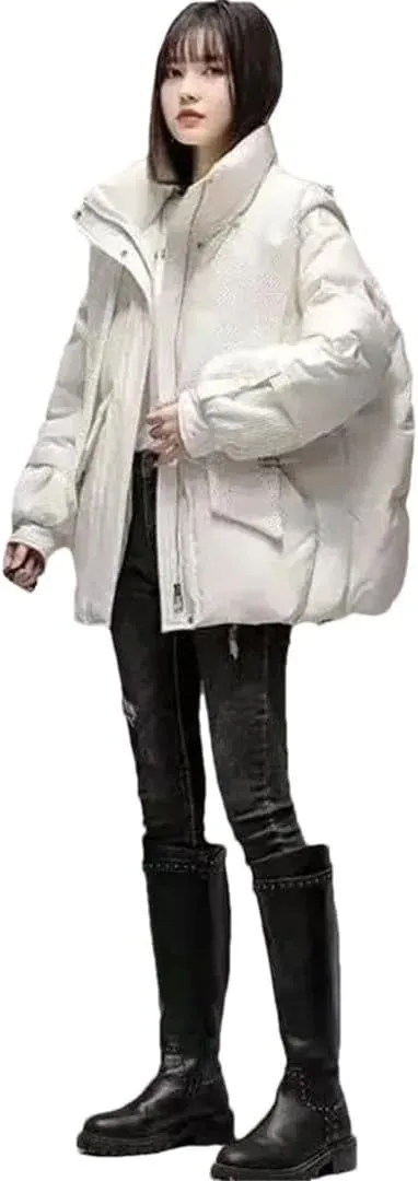 Womens Cotton Coat Winter Puffer Parkas Warm Hooded Down Cotton Jacket Loose Cotton-Padded Outwear