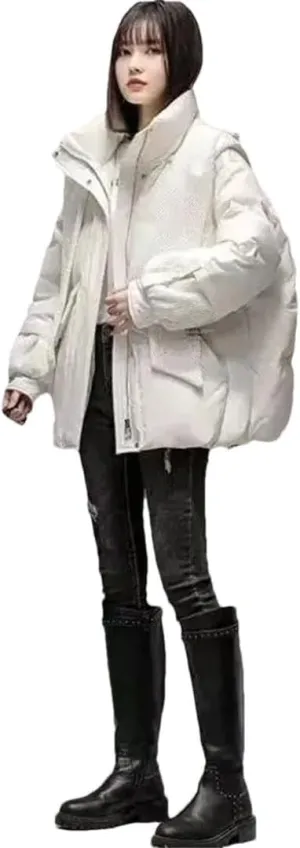 Womens Cotton Coat Winter Puffer Parkas Warm Hooded Down Cotton Jacket Loose Cotton-Padded Outwear
