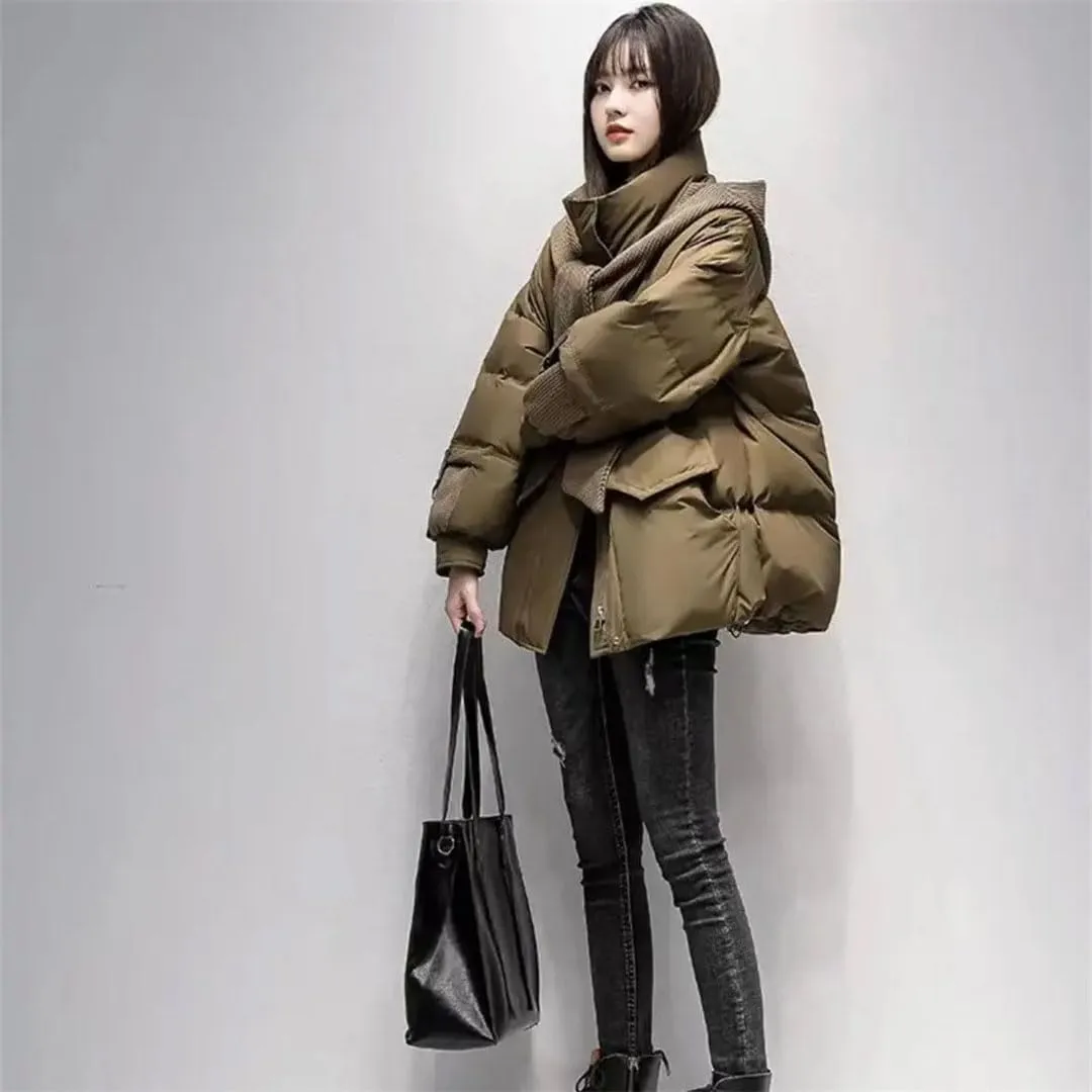 Womens Cotton Coat Winter Puffer Parkas Warm Hooded Down Cotton Jacket Loose Cotton-Padded Outwear