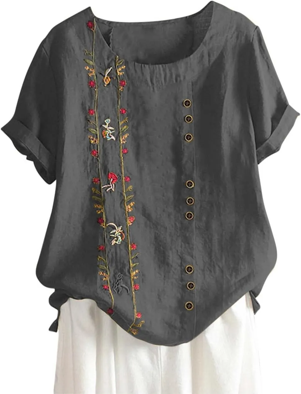 Womens Cotton Linen Summer Tops Short Sleeve Blouse Shirts Boho Peasant Tunics Shirt Trendy Cute Clothing 2024