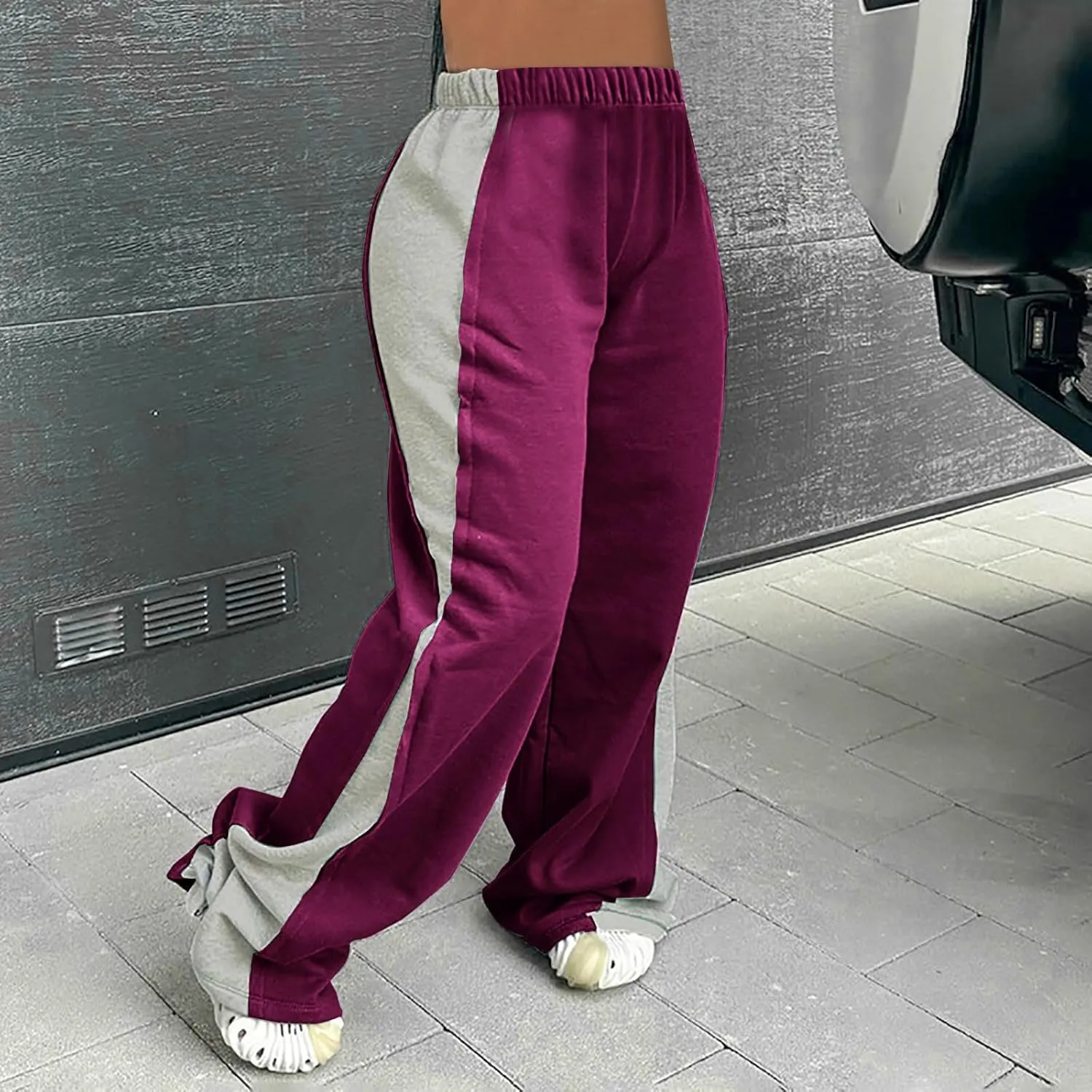 Womens Fashion Color Block Jogger Pants Loose Training Sports Trousers Elastic Waist Wide Leg Sweatpants Casual Pants