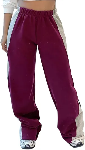 Womens Fashion Color Block Jogger Pants Loose Training Sports Trousers Elastic Waist Wide Leg Sweatpants Casual Pants