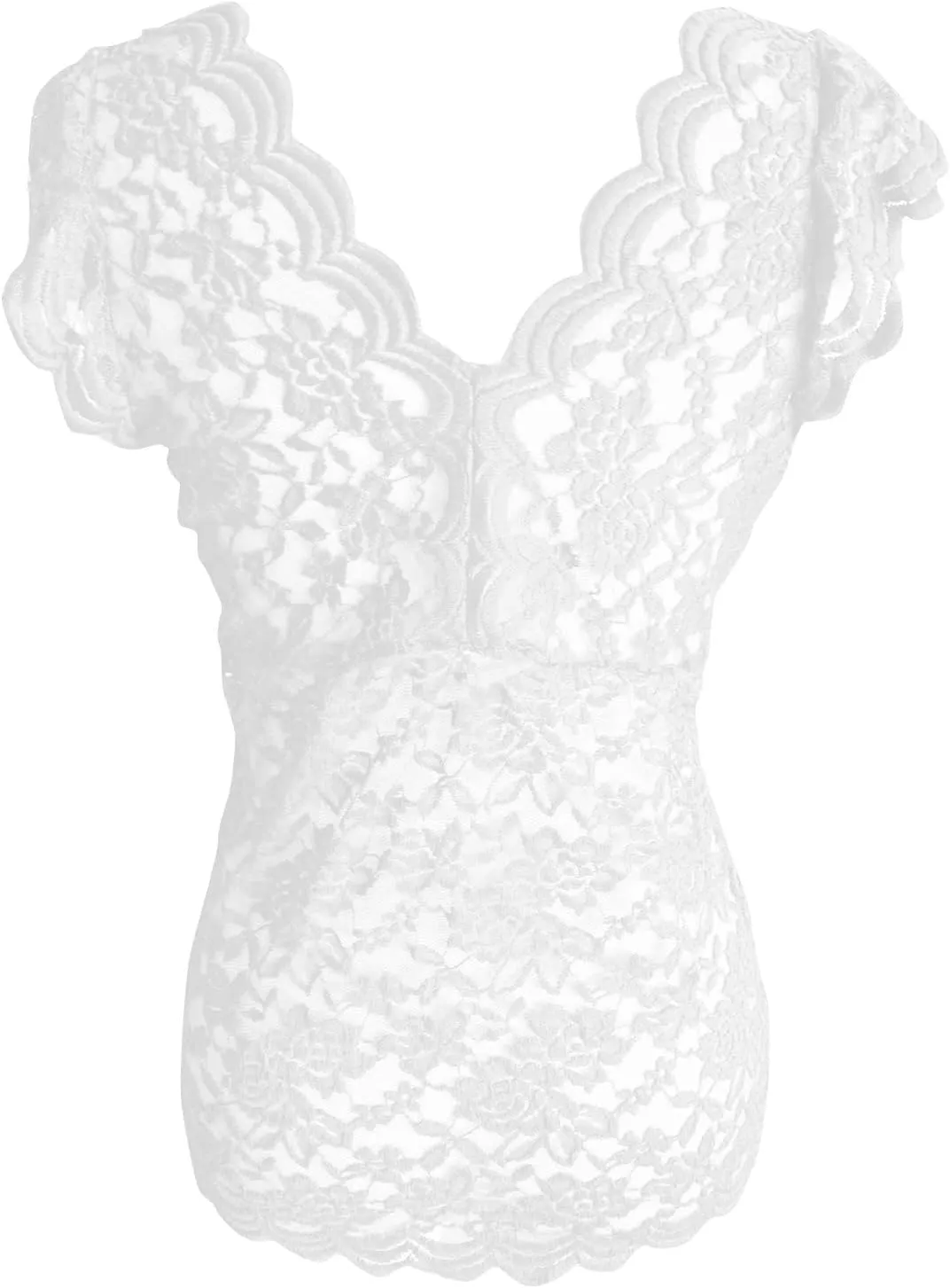 Women's Floral Lace Tank Top Deep V Neck Scalloped Trim Sleeveless Shirts See Through Sexy Mesh Tshirts Plus Size Tops