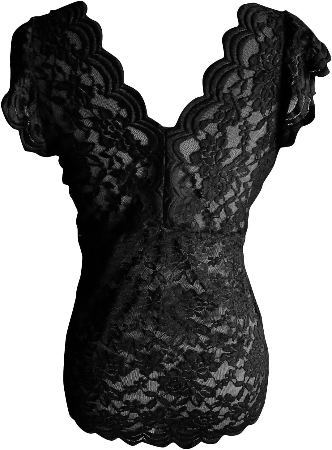 Women's Floral Lace Tank Top Deep V Neck Scalloped Trim Sleeveless Shirts See Through Sexy Mesh Tshirts Plus Size Tops