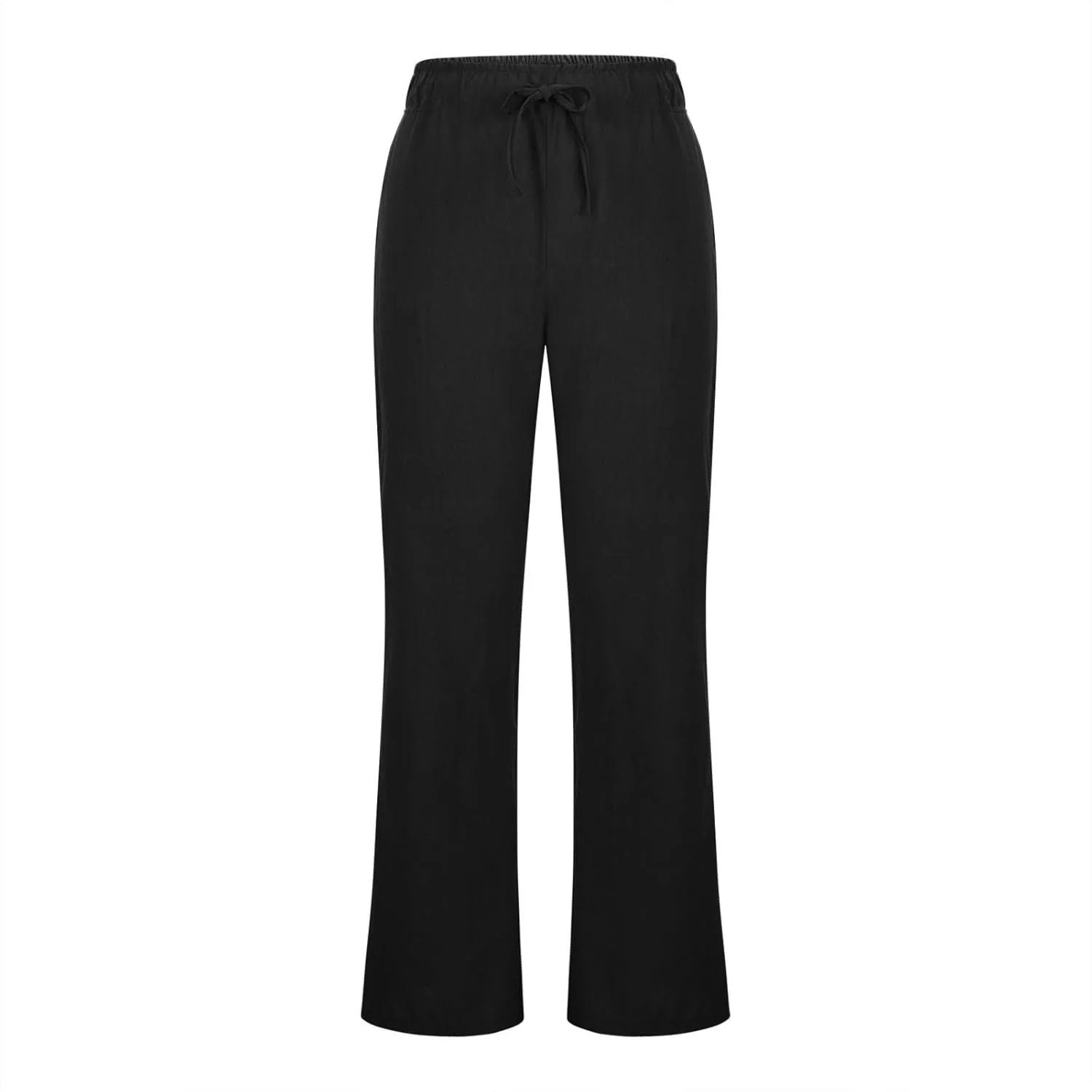 Womens Linen Pants Summer Boho Drawstring Elastic High Waist Loose Wide Leg Trousers with Pockets