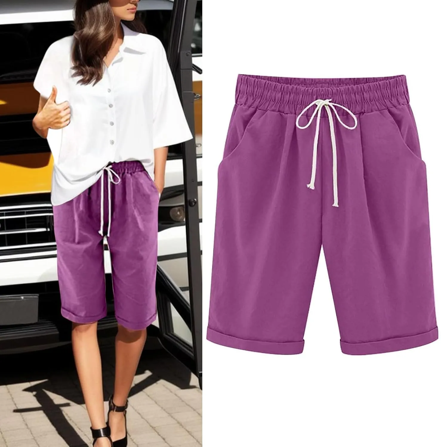Women's Linen Summer Palazzo Pants Flowy Wide Leg Boho Beach Pants High Waist Lounge Trousers with Pocket