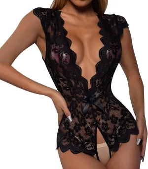 Womens Lingerie Sets Sexy Babydoll with Thigh Cuffs Garter Belt Bra and Panties Sleepwear Dress Nightwear Nighty
