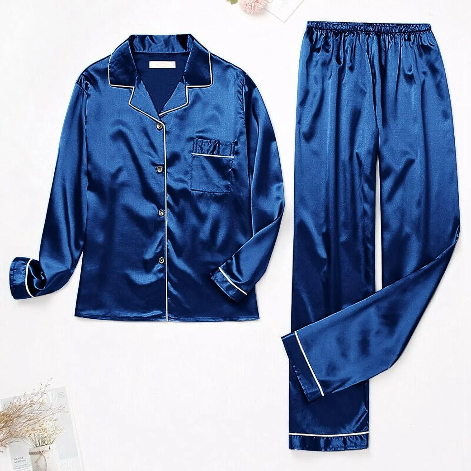 Women's Pajama Set Set Long Sleeve Button Up Sleepwear Soft Lightweight Comfy Long Sleepwear Bride Soft Pj Lounge