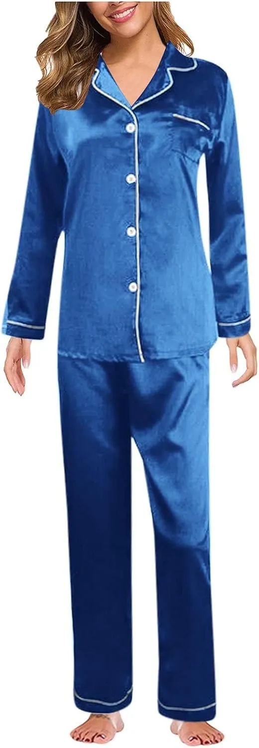 Women's Pajama Set Set Long Sleeve Button Up Sleepwear Soft Lightweight Comfy Long Sleepwear Bride Soft Pj Lounge