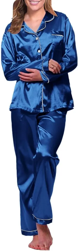 Women's Pajama Set Set Long Sleeve Button Up Sleepwear Soft Lightweight Comfy Long Sleepwear Bride Soft Pj Lounge