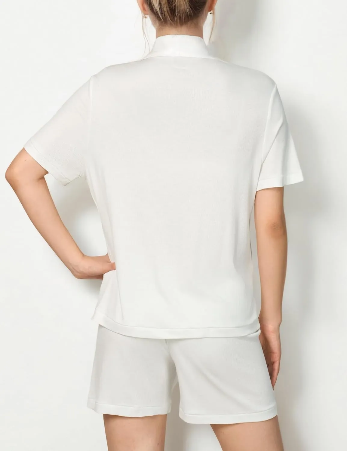 Womens Pajama Set summer matching Short Sleeve Button Down Ribbed Knit 2 Piece Sleep Sets Loungewear Soft Sets